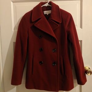 Calvin Klein Red Wool Pea Coat
